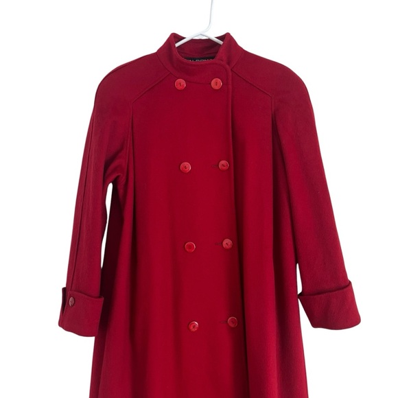 Vintage Alorna Wool Coat – Bold Red Double-Breasted Mid-Length Made in USA large - Picture 13 of 14